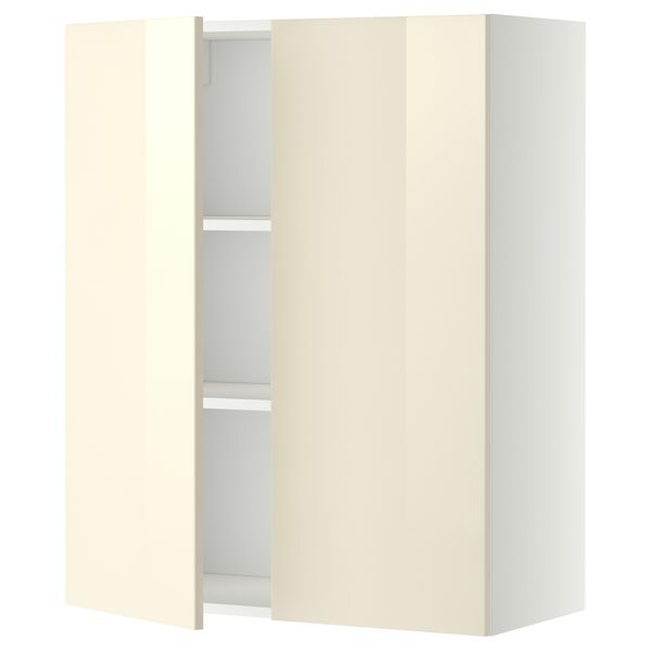 Навесной шкаф с полками, 2 дверцы МЕТОД, белый, Рингульт кремовый - схема-чертеж с размерами