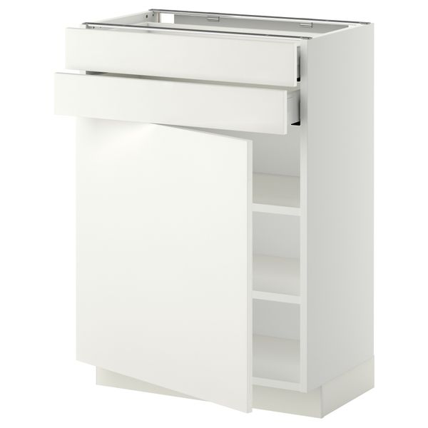 Напольный шкаф с дверцей, 2 ящиками МЕТОД / МАКСИМЕРА, белый, Хэггеби белый - схема-чертеж с размерами