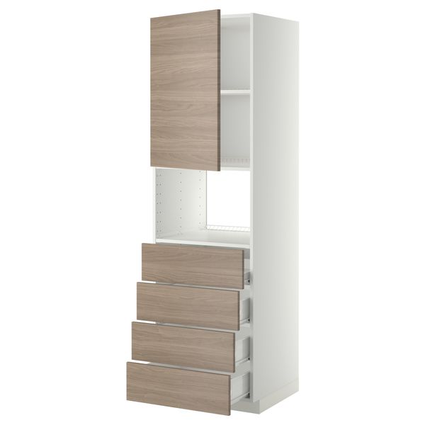 Высокий шкаф для духовки, дверца, 4 ящика МЕТОД / ФОРВАРА, белый, Брокхульт светло-серый - фото 1