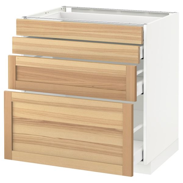 Напольный шкаф 4 фронтальных панели, 4 ящика, белый/Торхэмн ясень 80x60 см IKEA METOD МЕТОД / MAXIMERA МАКСИМЕРА 392.357.95 - фото 1