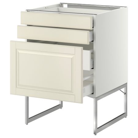 Напольный шкаф 3 фронтальных панели, 2 нижних, 2 средних ящика МЕТОД / МАКСИМЕРА, белый, Будбин белый с оттенком