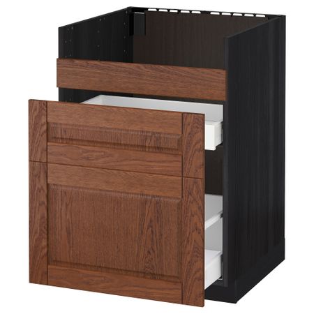 Напольный шкаф под мойку ДУМШЁ, 3 фасада, 2 ящика МЕТОД / МАКСИМЕРА, черный, Филипстад коричневый