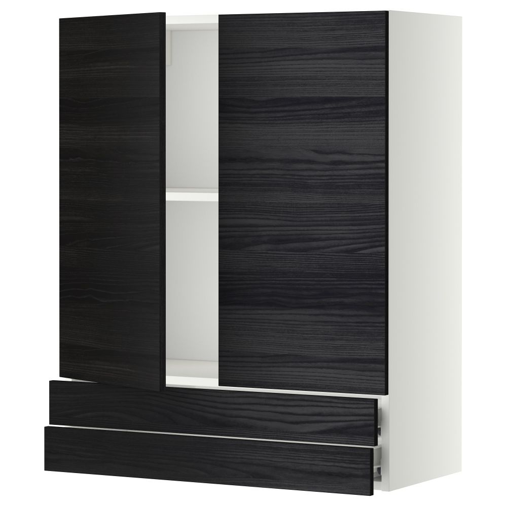 Навесной шкаф, 2 дверцы, 2 ящика МЕТОД / ФОРВАРА, белый, Тингсрид черный - фото 1