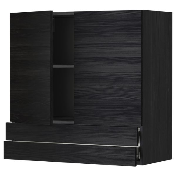 Навесной шкаф, 2 дверцы, 2 ящика МЕТОД / ФОРВАРА, черный, Тингсрид черный - фото 1