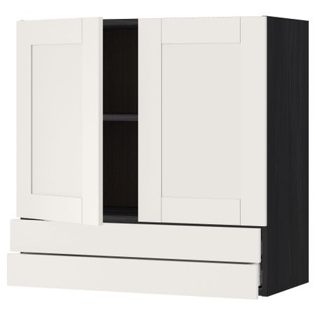 Навесной шкаф, 2 дверцы, 2 ящика МЕТОД / МАКСИМЕРА, черный, Сэведаль белый