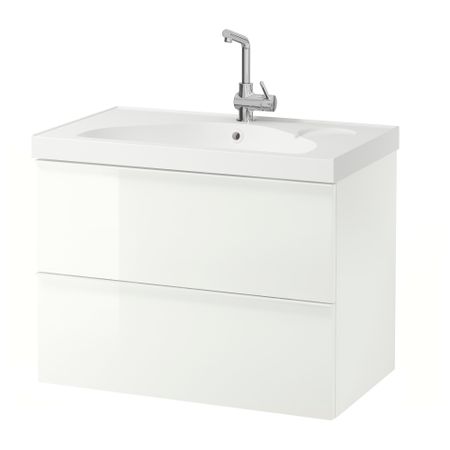 Шкаф для раковины с 2 ящиками ГОДМОРГОН / ЭДЕБОВИКЕН, глянцевый белый (80x49x64 см)
