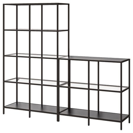 Комбинация для хранения, черно-коричневый/стекло 200x36x175 см IKEA VITTSJÖ ВИТШЁ 392.945.44