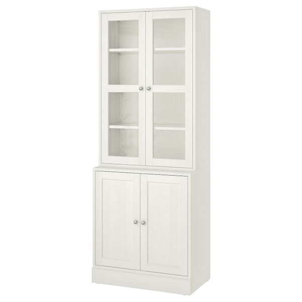 Комбинация для хранения с стеклянная двр, белый 81x47x212 см IKEA HAVSTA ХАВСТА 892.659.83 - фото 1