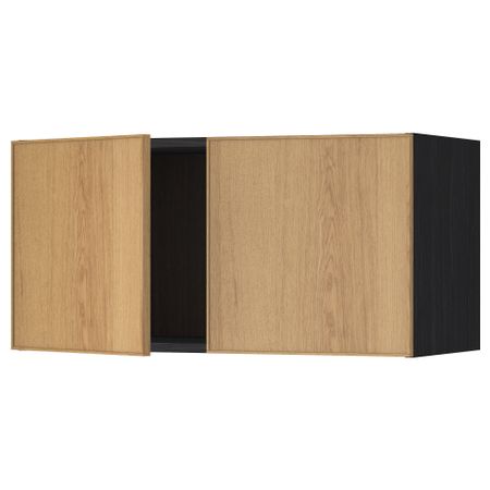 Навесной шкаф с 2 дверями МЕТОД, черный, Экестад дуб (80x40 см)