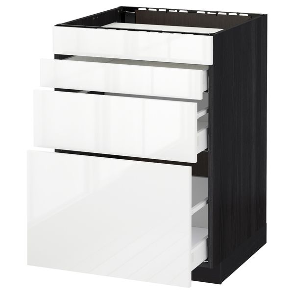 Напольный шкаф для духовки, 4фасада, 3 ящика МЕТОД / МАКСИМЕРА, черный, Рингульт белый - схема-чертеж с размерами