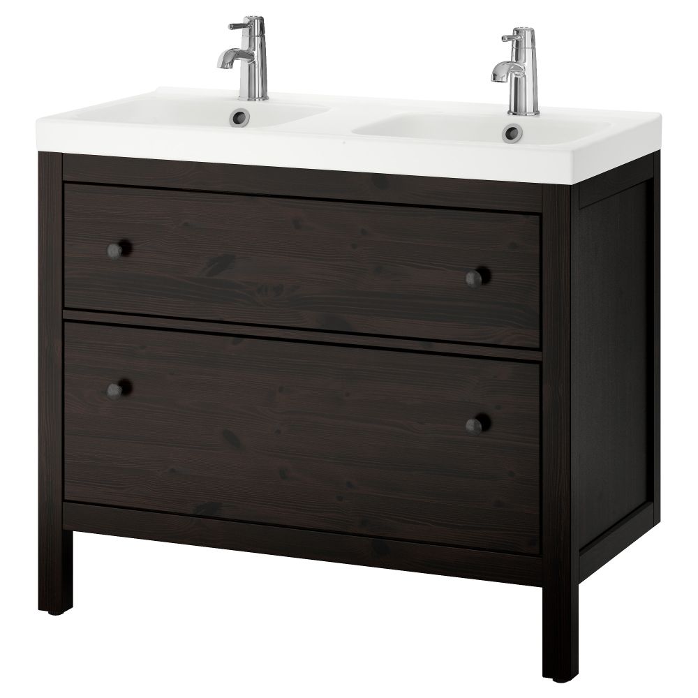 Шкаф для раковины с 2 ящиками ХЕМНЭС / ОДЕНСВИК, морилка черно-коричнев (100x49x89 см) - фото 1