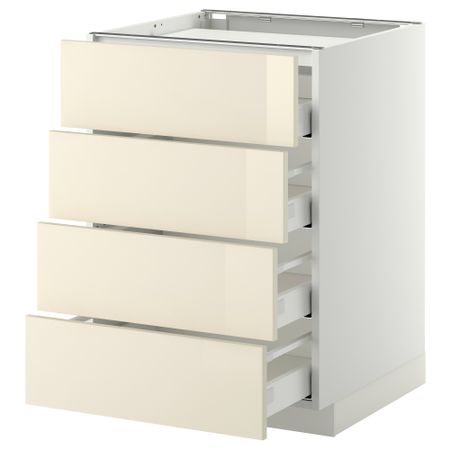 Напольный шкаф, 4 фронтальных панели, 4 ящика МЕТОД / МАКСИМЕРА, белый, Рингульт кремовый