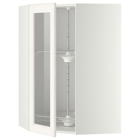 Угловой навесной шкаф с вращающающейся секцией, стеклянными дверцами МЕТОД, белый, Лаксарби белый