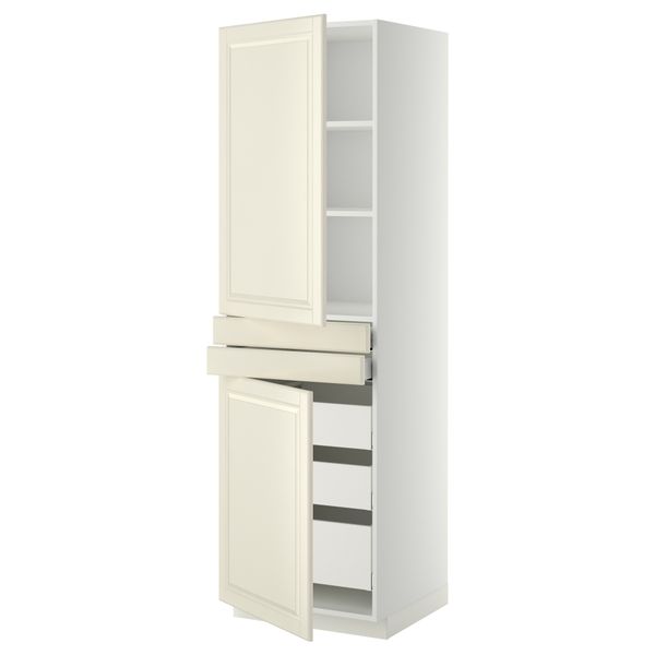 Высокий шкаф + полки, 5 ящиков, 2 дверцы, 2 фронтальных МЕТОД / МАКСИМЕРА, белый, Будбин белый с оттенком - фото 1