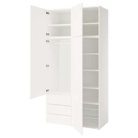 Гардероб, 4 двери + 3 ящика, белый, Fonnes белый, 120x57x241 см IKEA PLATSA ПЛАТСАA ПЛАТСА 195.858.79