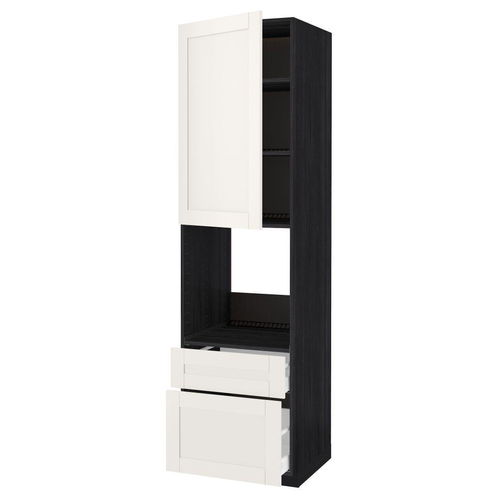 Высокий шкаф для духовки + дверь, 2 ящика МЕТОД / МАКСИМЕРА, черный, Сэведаль белый - схема-чертеж с размерами