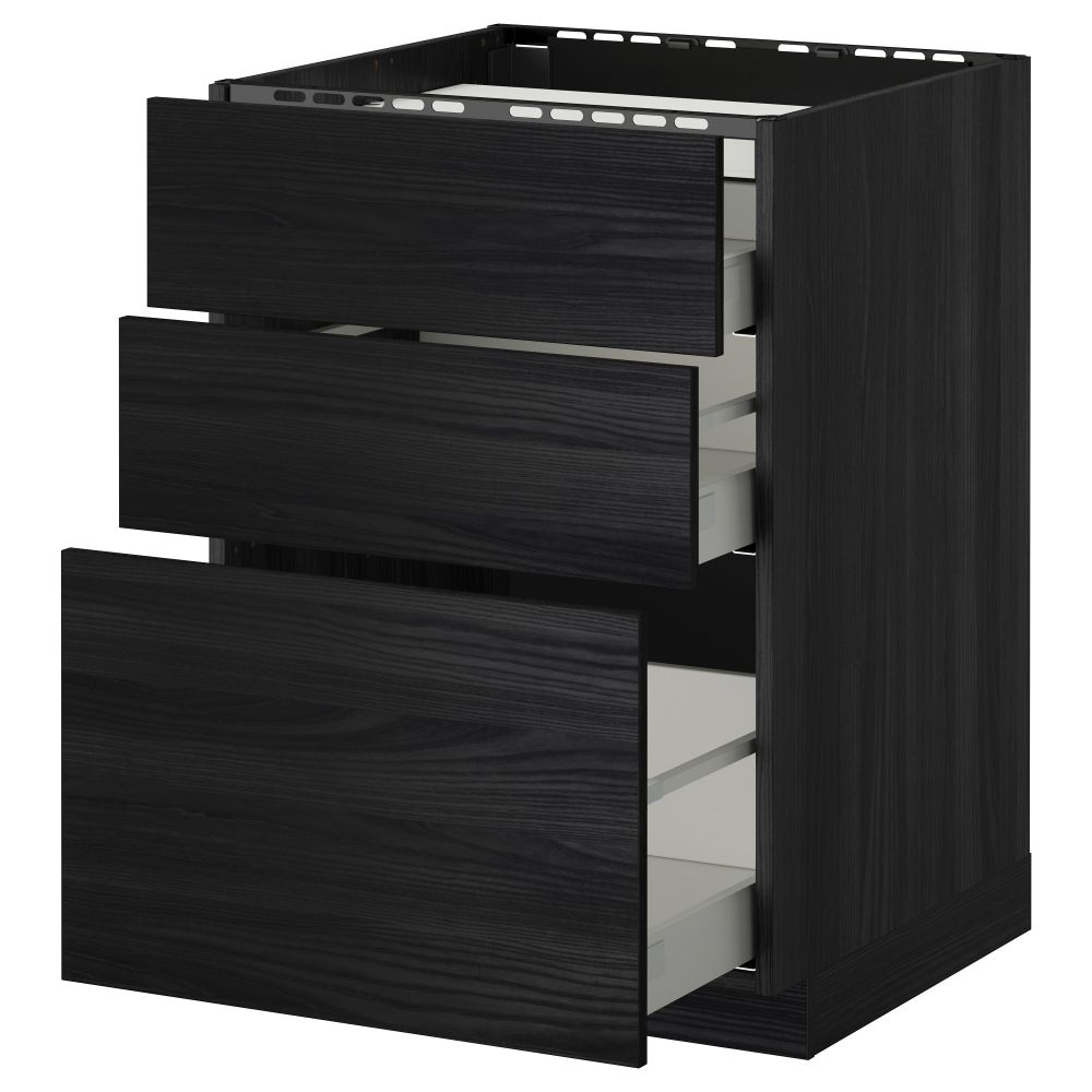 Напольный шкаф, 3 фронтальных панели, 3 ящика МЕТОД / МАКСИМЕРА, черный, Тингсрид черный - схема-чертеж с размерами