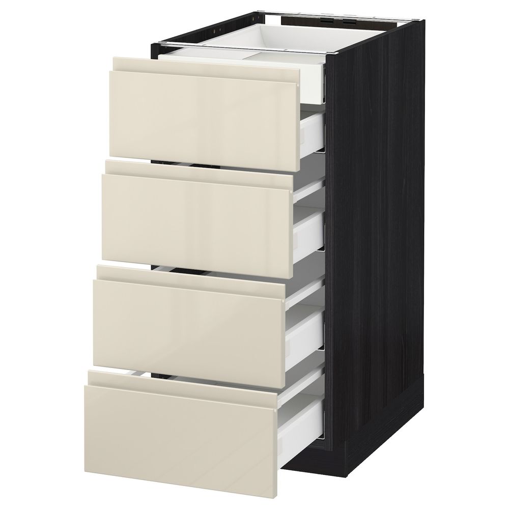Напольный шкаф 4 фронтальных, 2 низких, 3 средних ящ, черный, Воксторп глянцевый светло-бежевый 40x60 см IKEA МЕТОД 392.366.48 - схема-чертеж с размерами