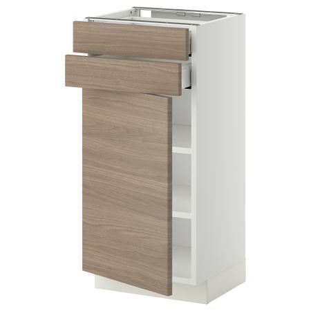 Напольный шкаф с дверцей, 2 ящиками МЕТОД / МАКСИМЕРА, белый, Брокхульт светло-серый