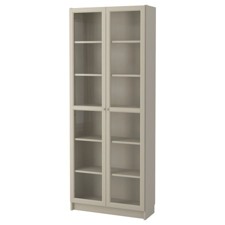 Шкаф книжный со стеклянными дверьми, бежевый, 80x30x202 см IKEA БИЛЛИ 803.842.21