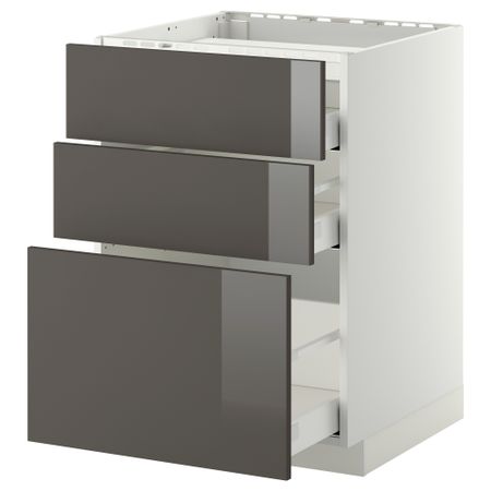 Напольный шкаф, 3 фронтальных панели, 3 ящика МЕТОД / МАКСИМЕРА, белый, Рингульт серый