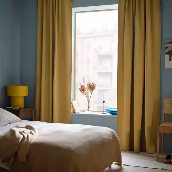 MAJGULL Затемняющие гардины, 2 шт. - бежево-желтый/с лентой 145x300 см - фото 2