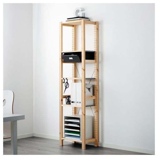 1 секция, полки/ящики ИВАР, сосна, серый (48x30x179 см) - фото 1