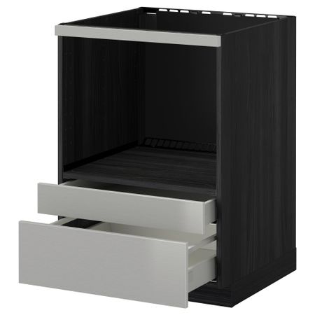 Напольный шкаф для комбинирования СВЧ, ящики МЕТОД / МАКСИМЕРА, черный, Гревста нержавеющ сталь (60x60 см)