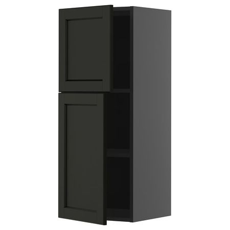 METOD Навесной шкаф с полками/2дверцы - черно-серый/Lerhyttan черная морилка 40x100 см