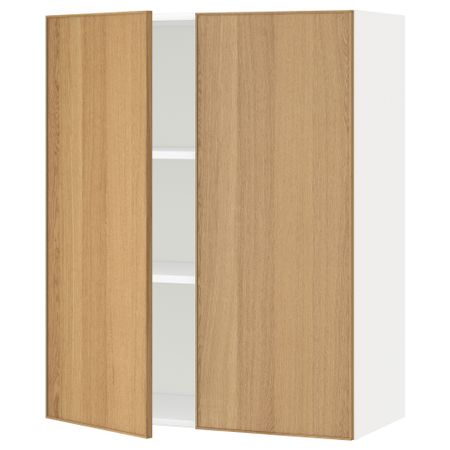 Навесной шкаф с полками, 2 дверцы МЕТОД, белый, Экестад дуб