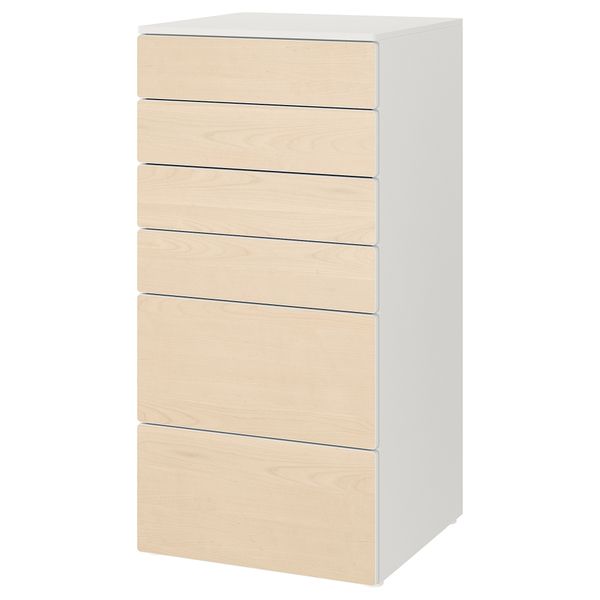 Комод с 6 ящиками, 60x57x123 см, белый, береза IKEA PLATSA ПЛАТСАA ПЛАТСА, SMÅSTAD СМОСТАД 493.877.31 - фото 2