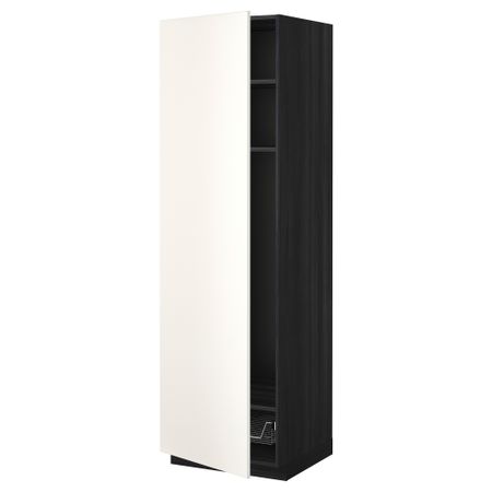 Высокий шкаф с полками, проволочной корзиной МЕТОД, черный, Веддинге белый