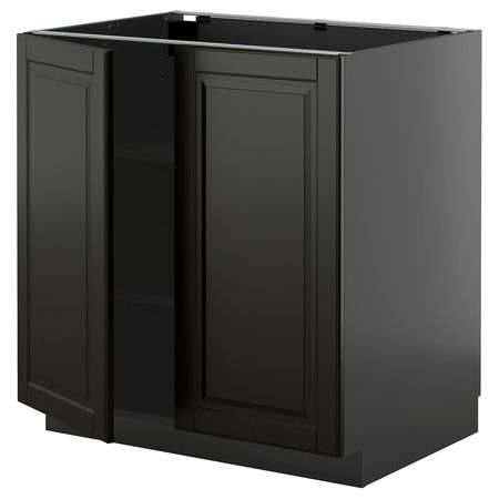 METOD Напольный шкаф с полками/2дверцами - черно-серый/Bodbyn чёрный 80x60 см