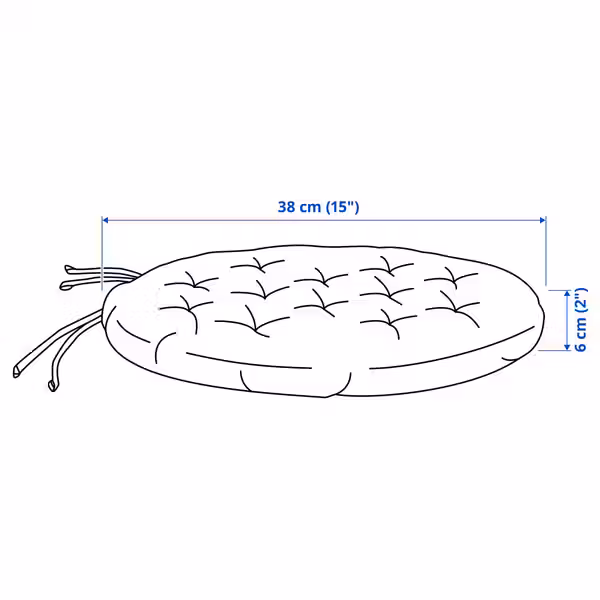 VIPPÄRT Подушка на стул - темно-серый 38 см - схема-чертеж с размерами