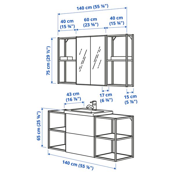 Мебель для ванной, 18 предмета, 140x43x65 cm IKEA TVÄLLEN ЛЕН ТВЭЛЛЕН, BEGIVENHET БЕГИВЕНХЕТ 793.376.12 - фото 6
