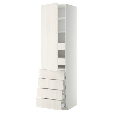 Высокий шкаф с полками/6 ящик, дверцами, 4 фронтальные панели МЕТОД / МАКСИМЕРА, белый, Росдаль белый