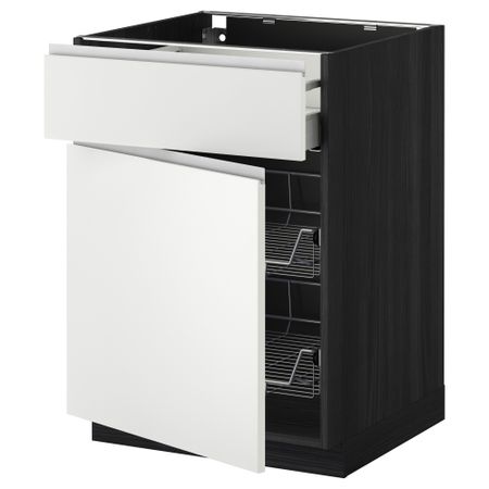 Напольный шкаф с проволочной корзиной, ящиком, дверью МЕТОД / МАКСИМЕРА, черный, Нодста белый