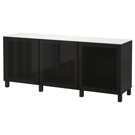 Комбинация для хранения с дверцами БЕСТО, черно-коричневый, Глассвик черный/дымчатое стекло (180x42x74 см)