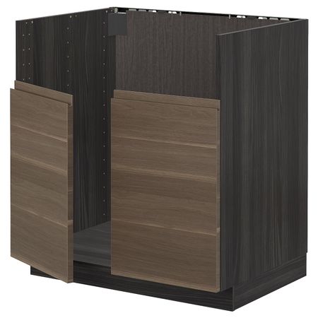 Шкаф для двойной мойки БРЕДШЁН, черный/Воксторп под грецкий орех 80x60 см IKEA МЕТОД 192.996.70