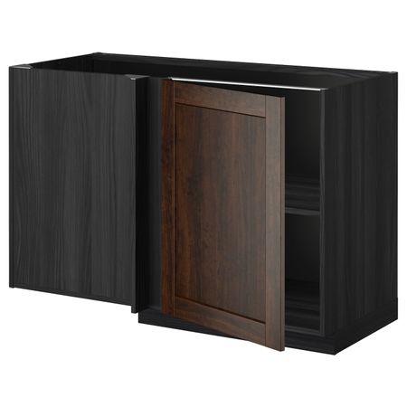 Угловой напольный шкаф с полкой, черный/Эдсерум коричневый 128x68 см IKEA МЕТОД 192.267.11
