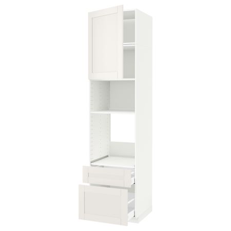 Высокий шкаф для духовки/СВЧ дверца, 2 ящика МЕТОД / МАКСИМЕРА, белый, Сэведаль белый