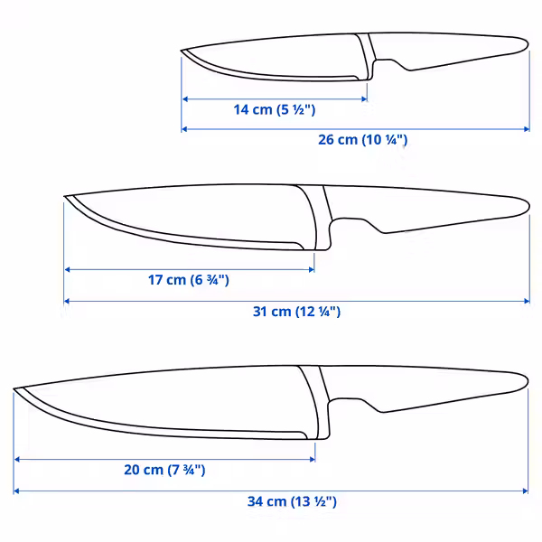 VÖRDA Набор ножей,3 штуки - схема-чертеж с размерами