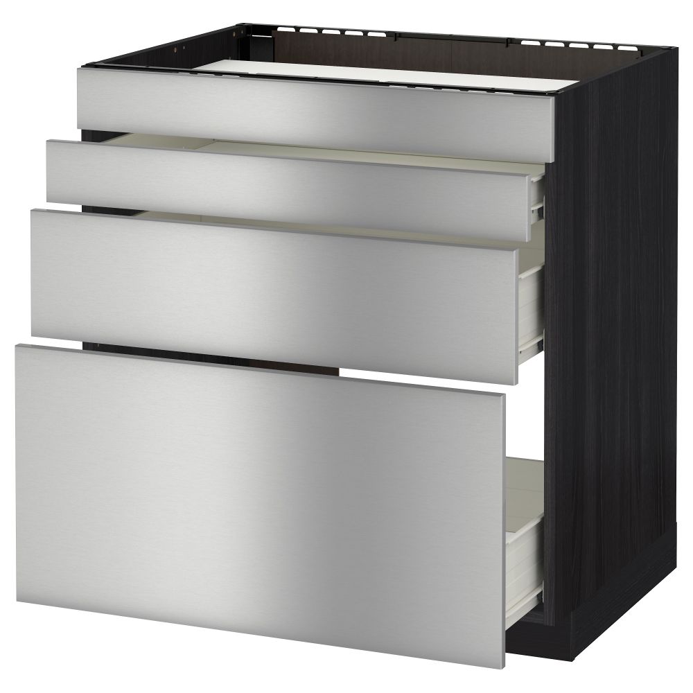 Напольный шкаф для духовки, 4фасада, 3 ящика МЕТОД / ФОРВАРА, черный, Гревста нержавеющ сталь - схема-чертеж с размерами