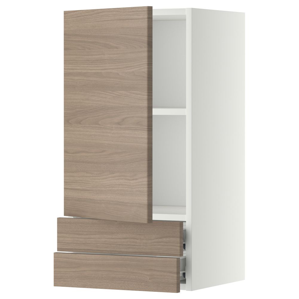 Навесной шкаф с дверцей, 2 ящика МЕТОД / ФОРВАРА, белый, Брокхульт светло-серый - фото 1