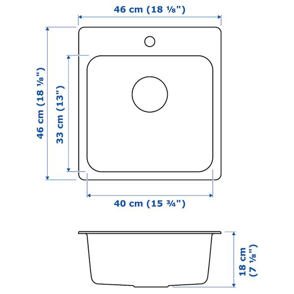 Одинарная врезная мойка, нержавеющая сталь 46x46 см IKEA LÅNGUDDEN ЛОНГУДДЕН 092.430.42 - фото 4