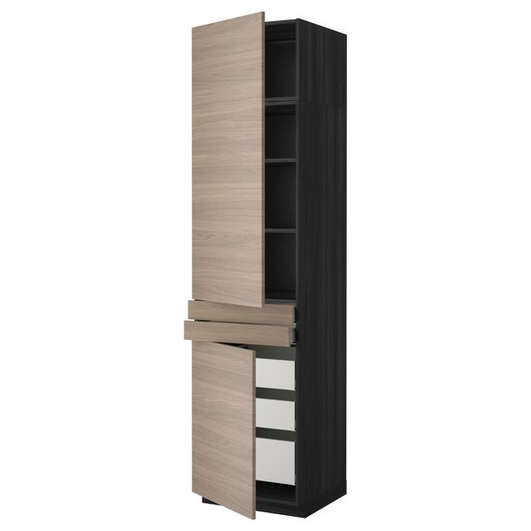 Высокий шкаф + полки, 5 ящиков, 2 дверцы, 2 фронтальных МЕТОД / МАКСИМЕРА, черный, Брокхульт светло-серый - фото 1