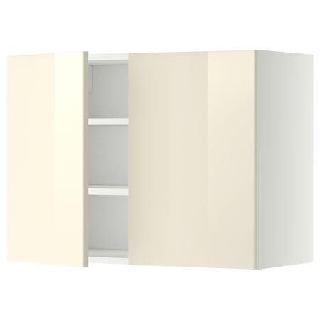 Навесной шкаф с полками, 2 дверцы МЕТОД, белый, Рингульт кремовый