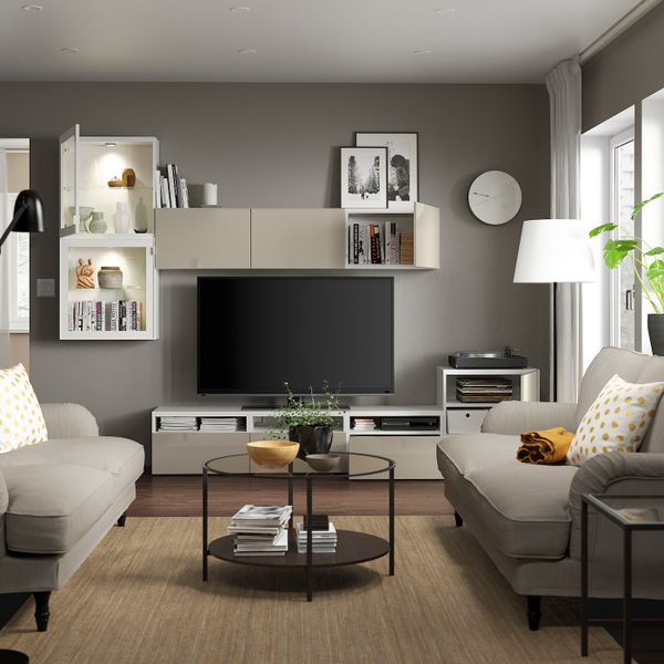 Шкаф для ТВ, комбинированный, стекляные дверцы, белый/Сельсвикен глянцевый, бежевый прозрачное стекло 300x42x211 см IKEA BESTÅ - фото 2