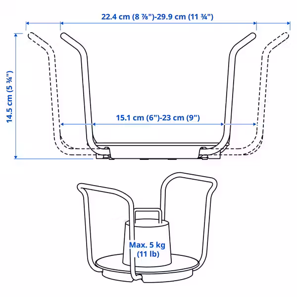 UPPDATERA Держатель для тарелок - антрацит 15-23 см - схема-чертеж с размерами