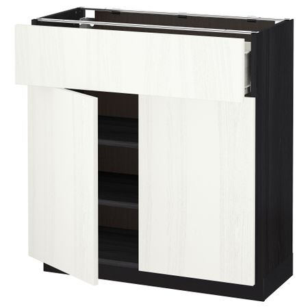 Напольный шкаф + ящик, 2 дверцы МЕТОД / ФОРВАРА, черный, Росдаль белый